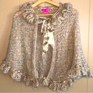 Vintage Y2K Betsey Johnson tan satin bow poncho